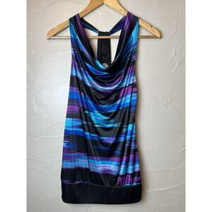 Vtg Y2K Purple Blue Metallic Silver Club Top Size Small Low Waist Tunic